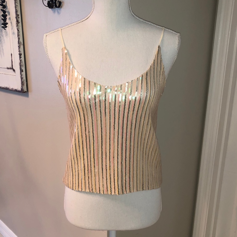 Satin lined iridescent Sequin tank. Size small